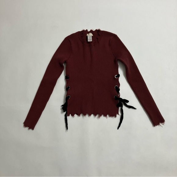 EMORY PARK ultra thick ribbed top with velvet lace up sides - Picture 1 of 6